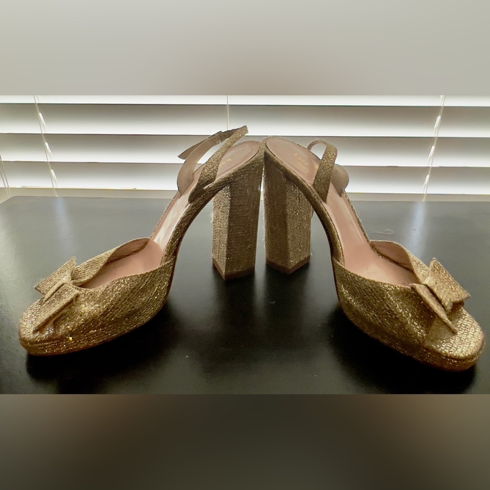 kate spade Gold Glitter Block Heel Slingback Pumps
